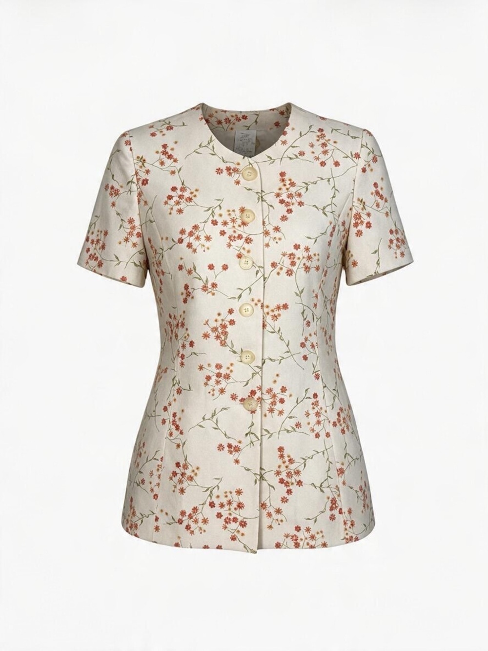90s VINTAGE DITSY FLORAL BUTTON-FRONT BLOUSE TOP
